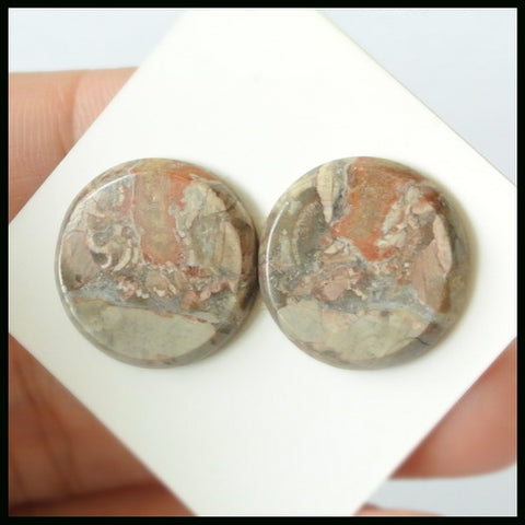 Natural Mushroom Jasper Gemstone 18mm Round Cabochons Pair, 18x18x4mm, 4.7g - MyGemGarden