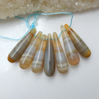 7 Pcs Agate Tube Gemstone Pendant Bead Set, 33x8mm, 30x8mm, 20.5g - MyGemGarden