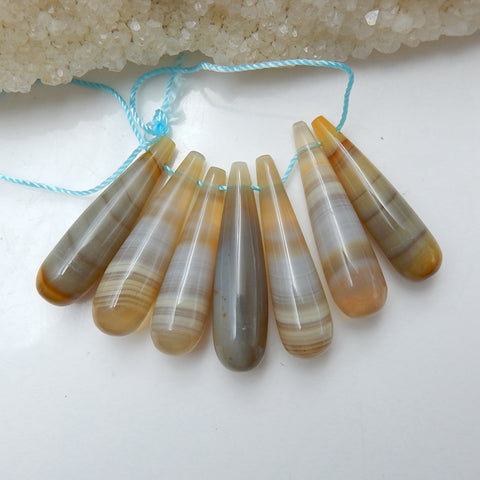 7 Pcs Agate Tube Gemstone Pendant Bead Set, 33x8mm, 30x8mm, 20.5g - MyGemGarden