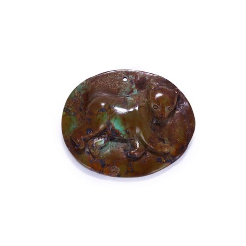 Natural Green Tree Turquoise Carved Leopard Pendant Bead, 52x42x9mm, 24.1g - MyGemGarden
