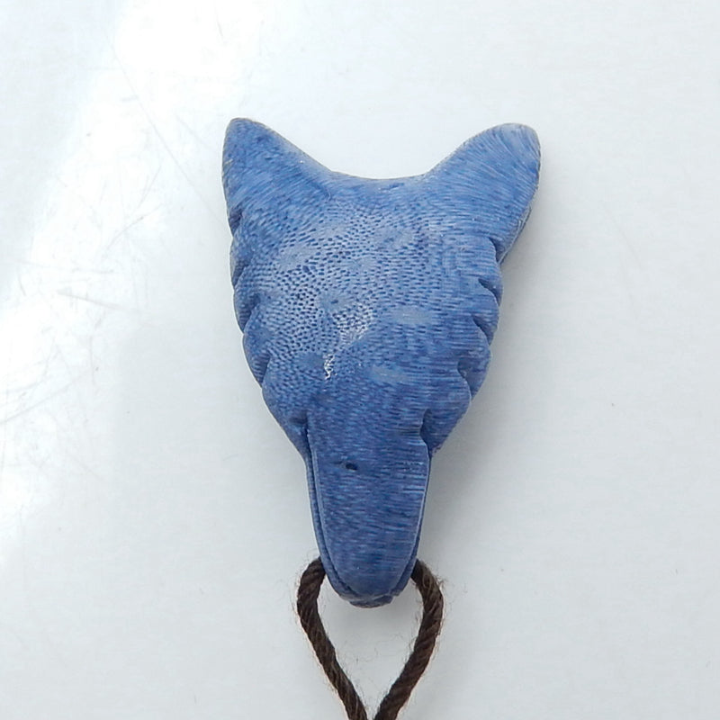 Handmade blue coral Carved Wolf Head Pendant Bead, 28x18x10mm, 4.4g - MyGemGarden