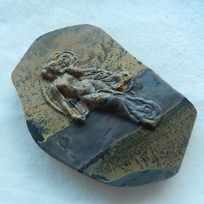 Natural Carved Chohua Jasper Goddess Cabochon, 80x54x11mm, 63.5g - MyGemGarden
