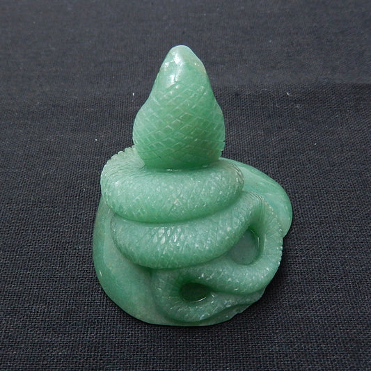 New, Carved Green Aventurine Gemstone snake Ornament, 55x54x48mm, 107.2g - MyGemGarden