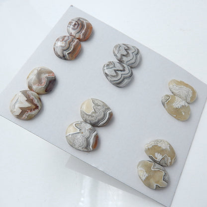 6 Pairs Natural Crazy Lace Rosetta Stone Gemstone Cabochons, 18x11x3mm, 13x14x4mm, 18.1g - MyGemGarden