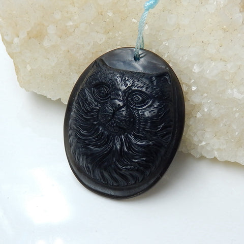 New design Obsidian Carved cat head pendant Bead, 47x39x10mm, 19.9g - MyGemGarden