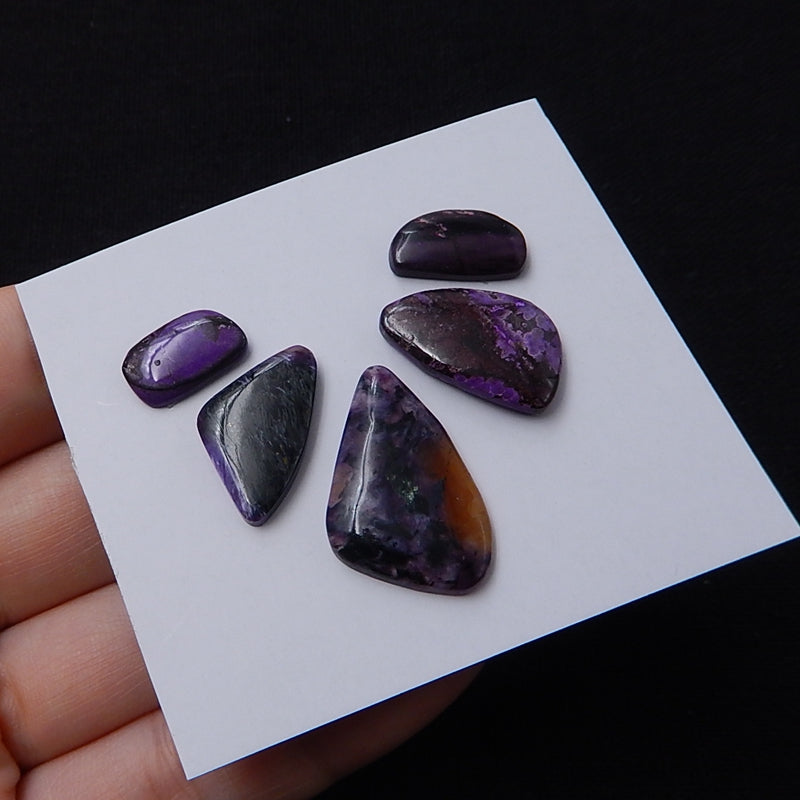 5 Pcs Freeform Sugilite Cabochon Pairs For Jewelry 24x15x4mm, 13x7x3mm 5.1g - MyGemGarden