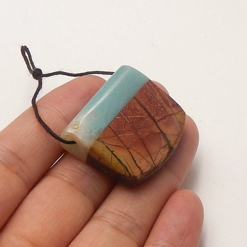 Natural Amazonite And Multi-Color Picasso jasper Gemstone Glued Drilled Pendant bead, 28x26x9mm, 12g - MyGemGarden