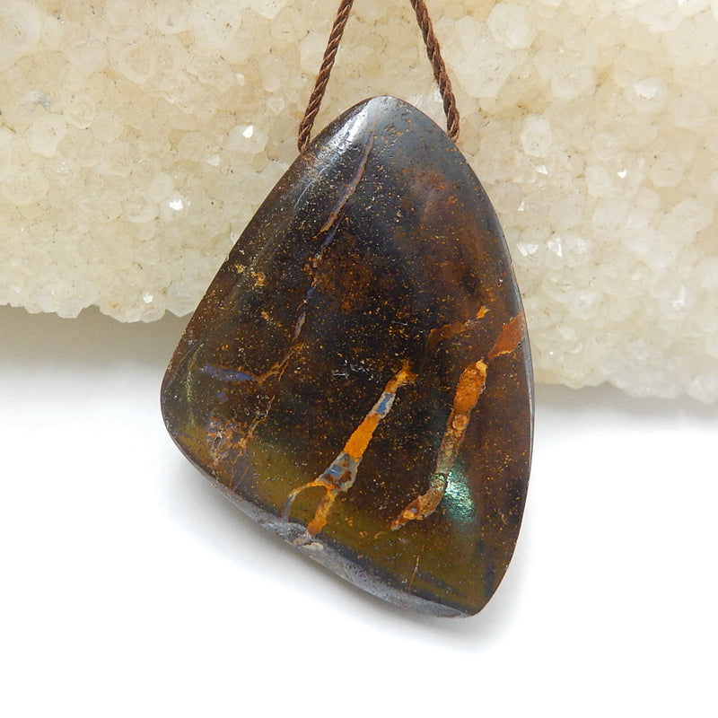 New, Natural Boulder opal Drilled Gemstone Pendant Bead, 37x26x9mm, 13.2g - MyGemGarden