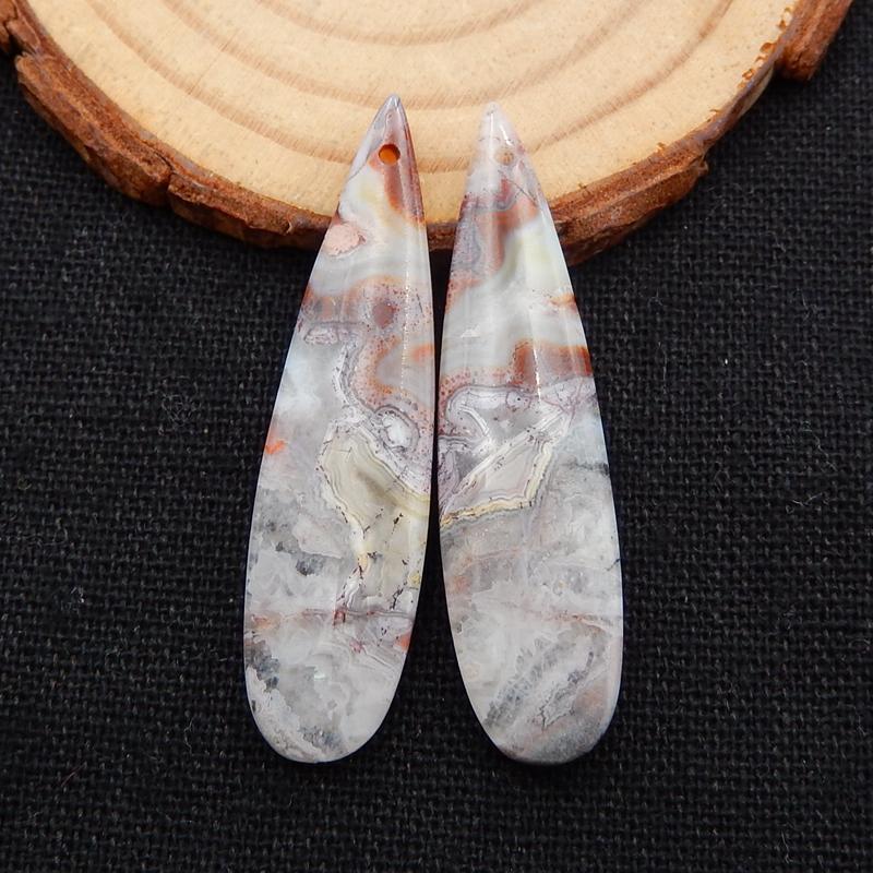 Natural Crazy Lace Agate Teardrop Earrings Stone Pair, stone for earrings making, 43x11x5mm, 6.8g
