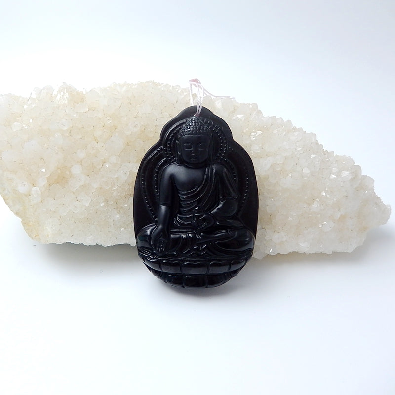 New Design Obsidian Carved Buddha Pendant Beads, 53x37x12mm, 30.7g - MyGemGarden