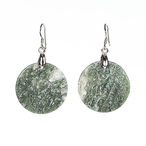 Green moss Agate Round earrings Drop earrings, natural stone jewelry, 15x15x3mm, 8.2g - MyGemGarden