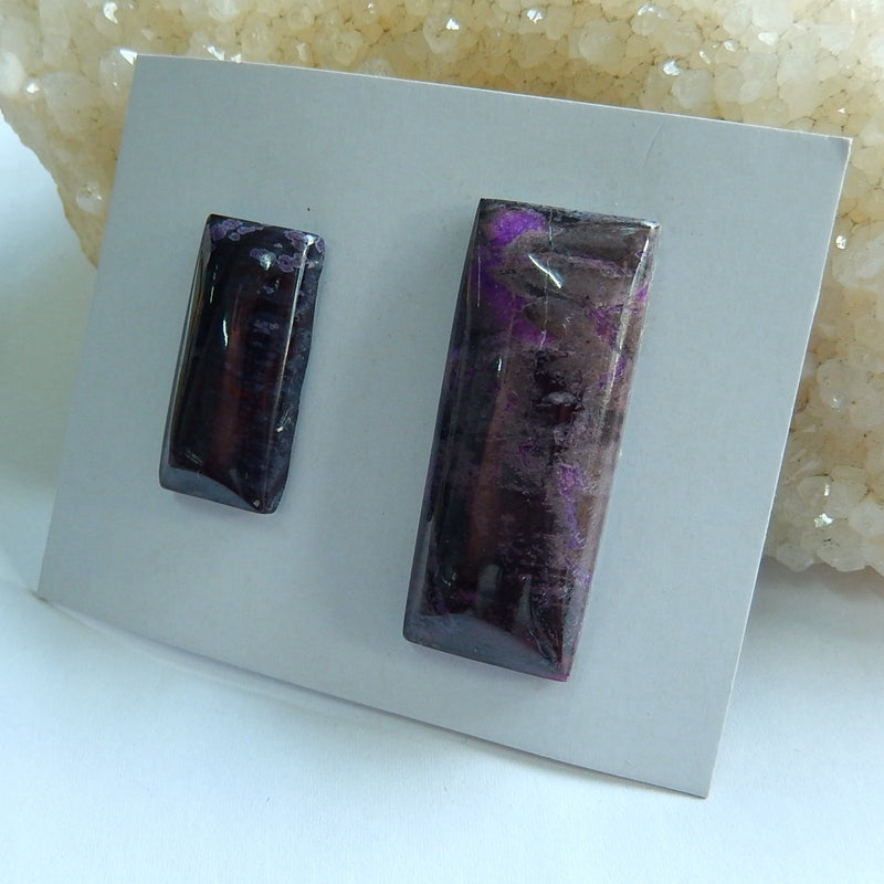 2 pcs Natural Sugilite Rectangle Gemstone Cabochons, 38x15x7mm, 25x12x6mm, 13.95g - MyGemGarden