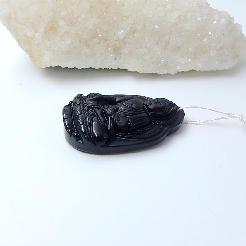 New Design Obsidian Carved Buddha Pendant Beads, 53x37x12mm, 30.7g - MyGemGarden