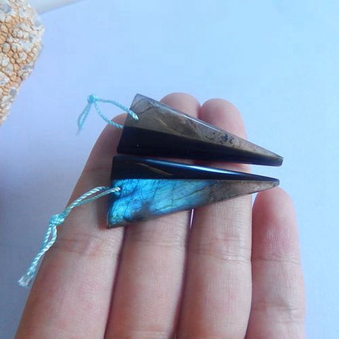 Labradorite and obsidan Glued Friangle EarringsPair,41x18x4mm,7.4g - MyGemGarden