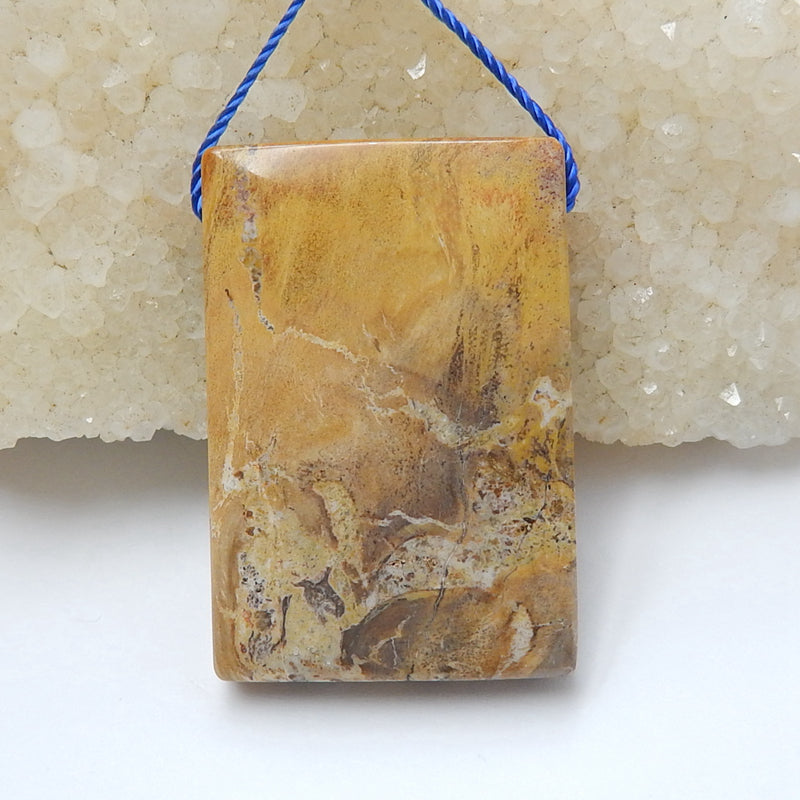 Natural Us Biggs Jasper Drilled Rectangle Gemstone Pendant Bead, 37x25x8mm, 16.7g - MyGemGarden