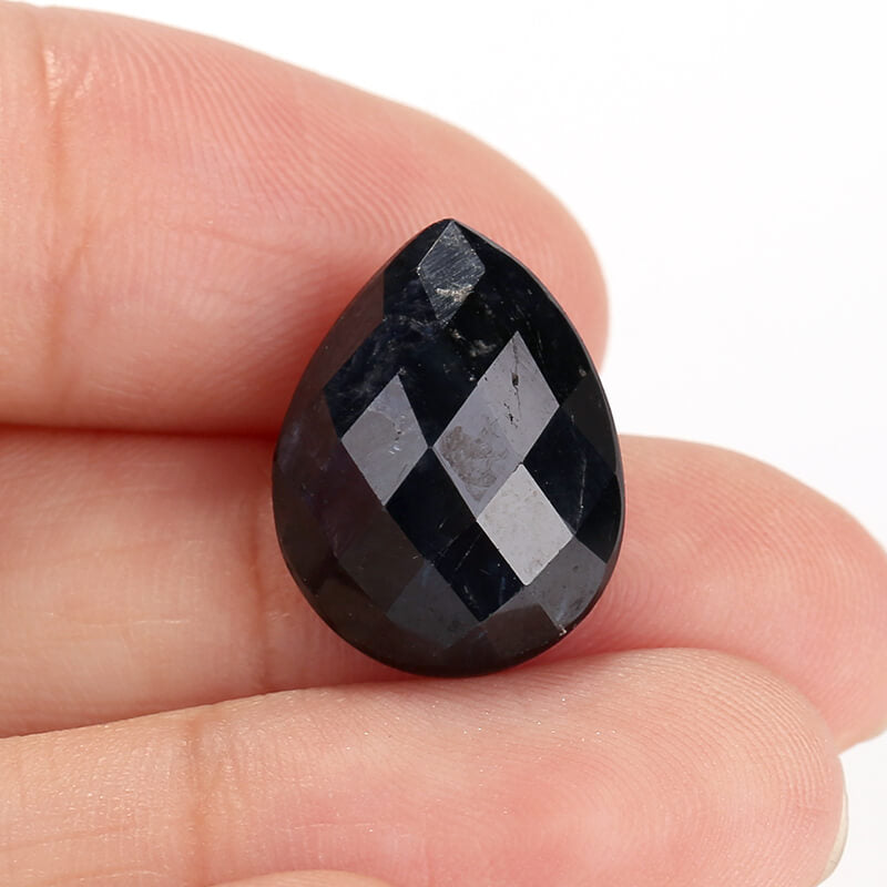 Faceted Pear Dark Blue Sapphire Cabochon, 17x13x7mm, 12.95ct - MyGemGarden
