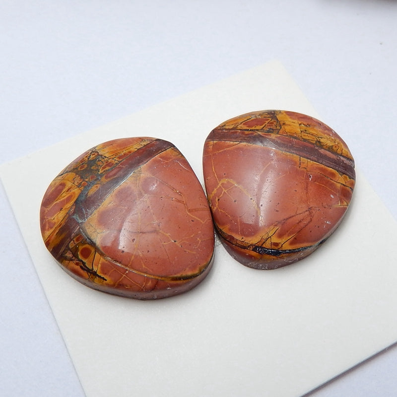 Natural Multi-Color Picasso jasper Gemstone Cabochon pair, 20x18x4mm, 5.7g - MyGemGarden
