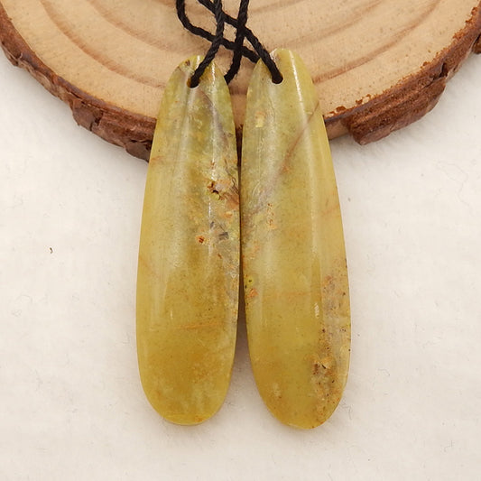 Natural Yellow Opal Earrings Stone Pair, stone for earrings making, 38x10x4mm, 5.2g