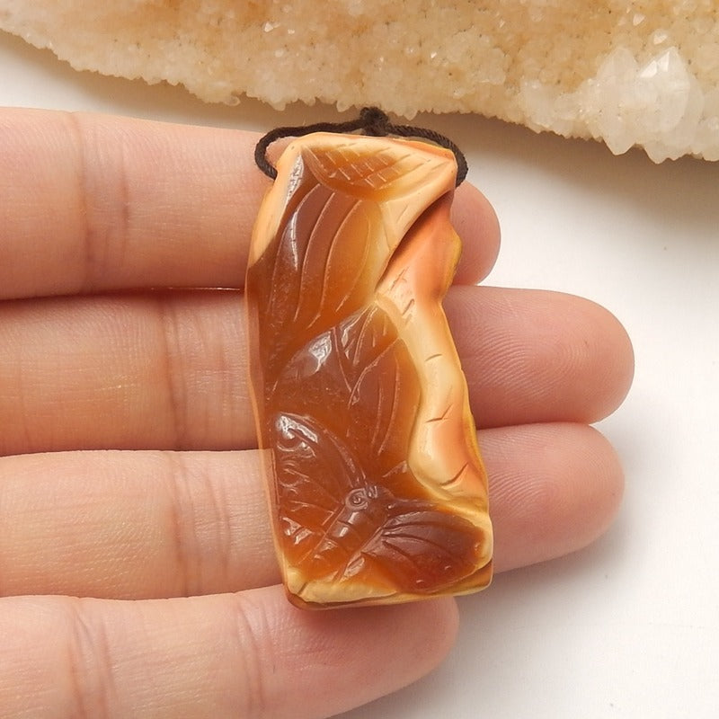 New Arrival Red Agate Carved butterfly Pendant Bead, 45x17x13mm, 12.6g - MyGemGarden