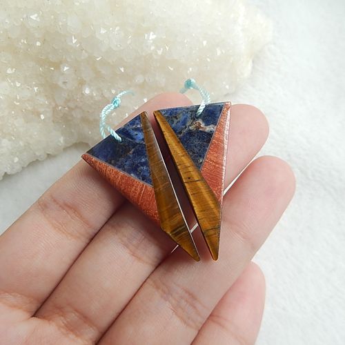 Triangle Shape Tiger'Eye Red River Japer African Sodalite Gemstone Natural Stone Earrings Pair 35x18x4mm 5.29g - MyGemGarden