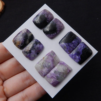 New Arrival 4 Pairs Beautiful Charoite cabochons, 21x14x4mm, 17x14x4mm, 13.6g - MyGemGarden