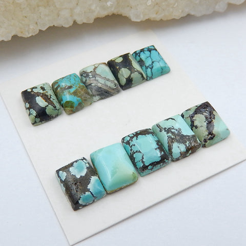 10 PCS Natural Turquoise Rectangle Flatback Gemstone Cabochon, 9x7x3mm, 4g - MyGemGarden