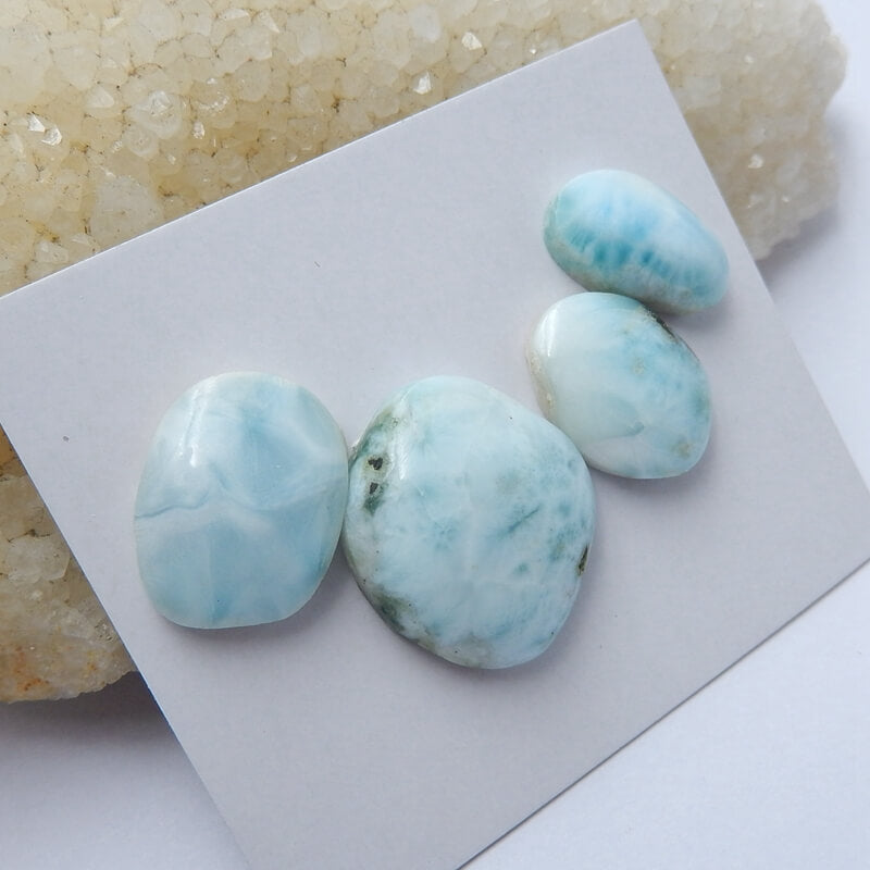 4 pcs larimar Gemstone Cabochons, 24x20x7mm,18x10x5mm, 13.5g - MyGemGarden