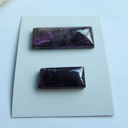 2 pcs Natural Sugilite Rectangle Gemstone Cabochons, 38x15x7mm, 25x12x6mm, 13.95g - MyGemGarden