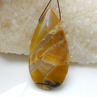 Natural Yellow opal Teardrop Pendant Bead, 55x27x9mm, 17.3g - MyGemGarden