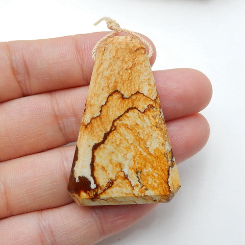 Natural Picture Jasper Drilled Gemstone Pendant Bead, 44x30x7mm, 13.2g - MyGemGarden