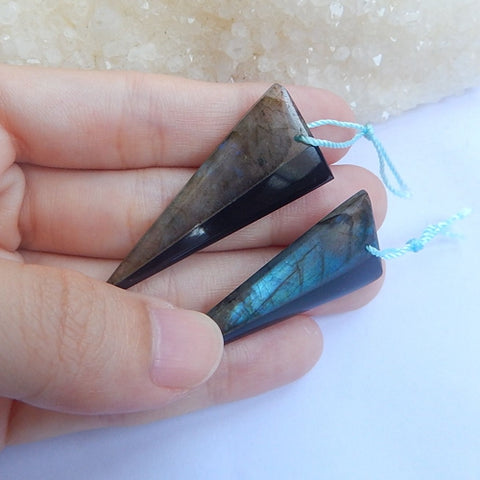 Labradorite and obsidan Glued Friangle EarringsPair,41x18x4mm,7.4g - MyGemGarden