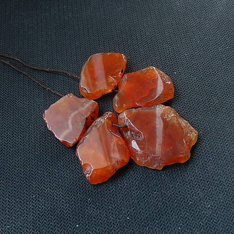 5 Pcs Natural Nugget Red Agate Gemstone Pendant Beads, 38x31x6mm, 25x22x7mm, 25x19x8mm, 43.4g - MyGemGarden