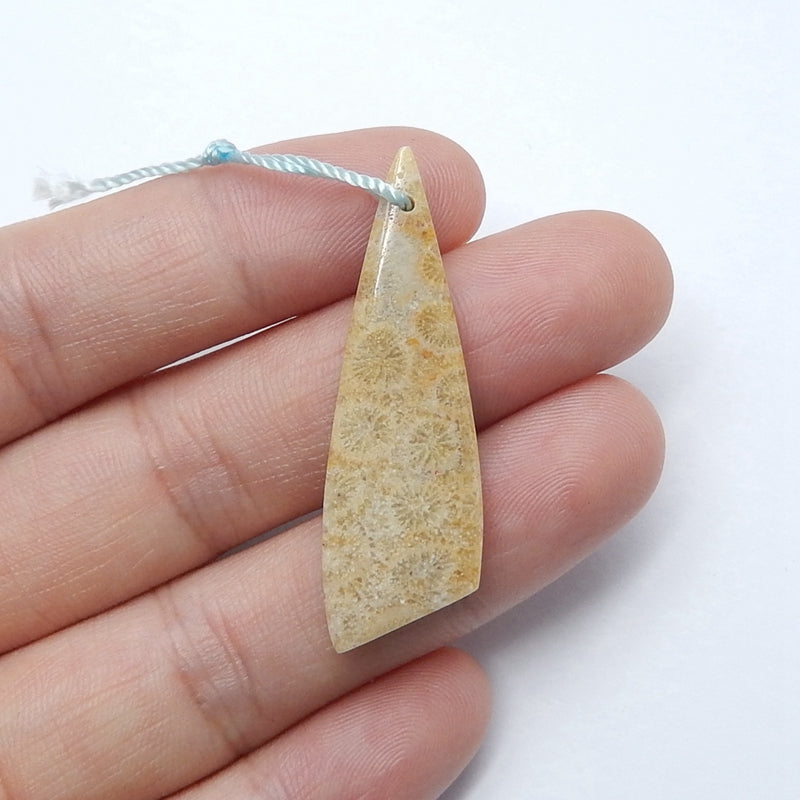 Natural Indonesian fossil coral Drilled Gemstone Pendant Bead, 40x12x5mm, 3.3g - MyGemGarden