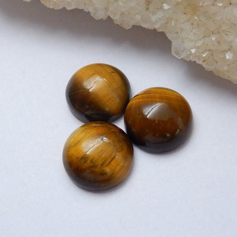 3Pcs Natural Tiger-Eye Round Gemstone Cabochon, 12x5mm, 3.7g - MyGemGarden