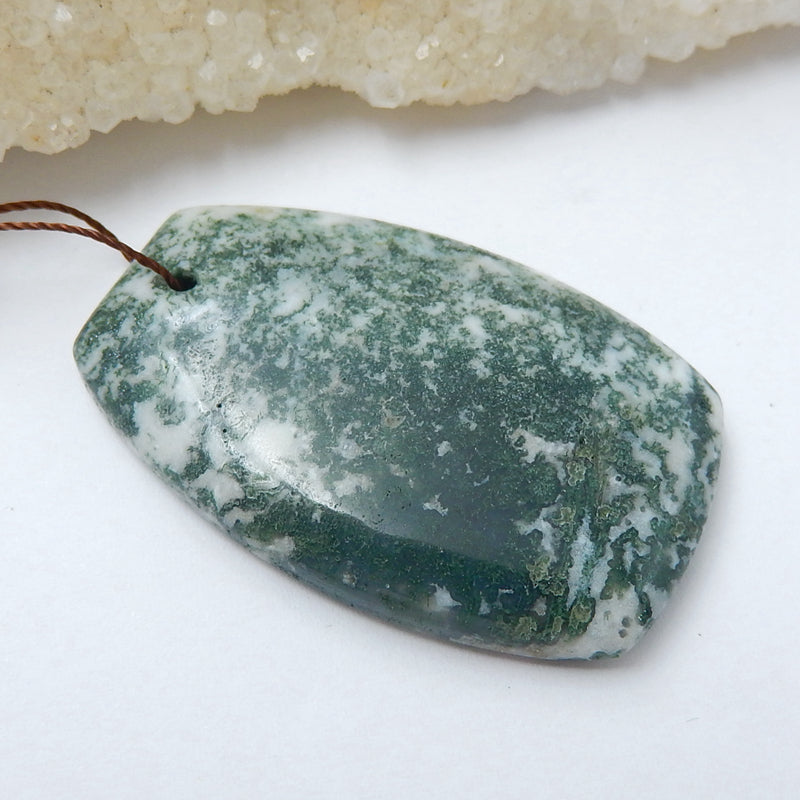Natural Moss Agate Drilled Pendant Bead, 44x29x7mm, 15.9g - MyGemGarden