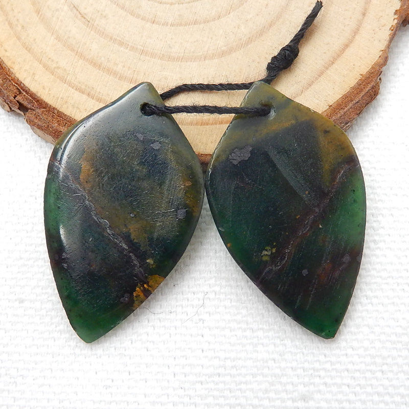 New!! Hot sale Green opal Carved leaf Earrings Pair, 34x20x4mm, 7.1g - MyGemGarden