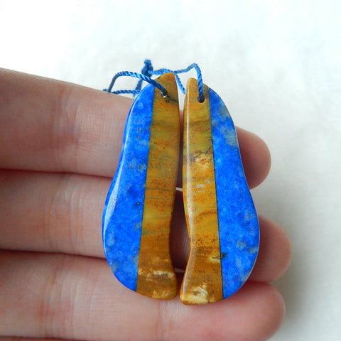Natural Lapis Lazuli and Boulder Opal Glued Drilled Earrings Pair 40x14x4mm,7.6g - MyGemGarden