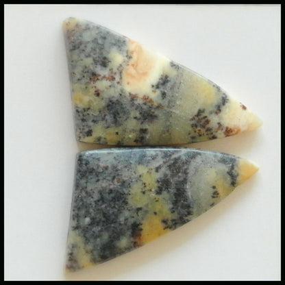 Natural Ocean Jasper Gemstone Cabochon Pair, 26x17x4mm, 4.1g - MyGemGarden