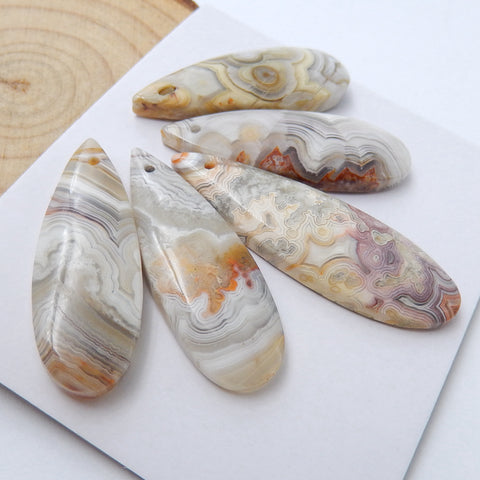 5 PCS Crazy Lace Rosetta Stone Teardrop Pendants Set, 38x11x5mm, 31x12x5mm, 14.3g - MyGemGarden
