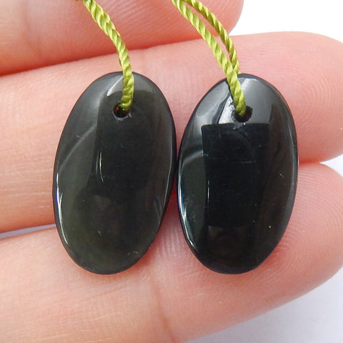 Natural Black Agate Oval Earrings Pair, stone for Earrings making, 17x11x4mm, 2.6g - MyGemGarden