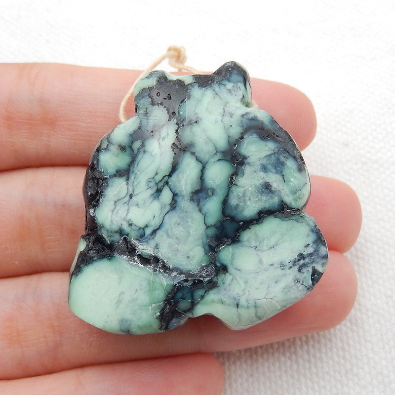 Natural Gemstone Green Turquoise Hand-carved Bear Animal Pendant, 34x34x15mm, 17.6g