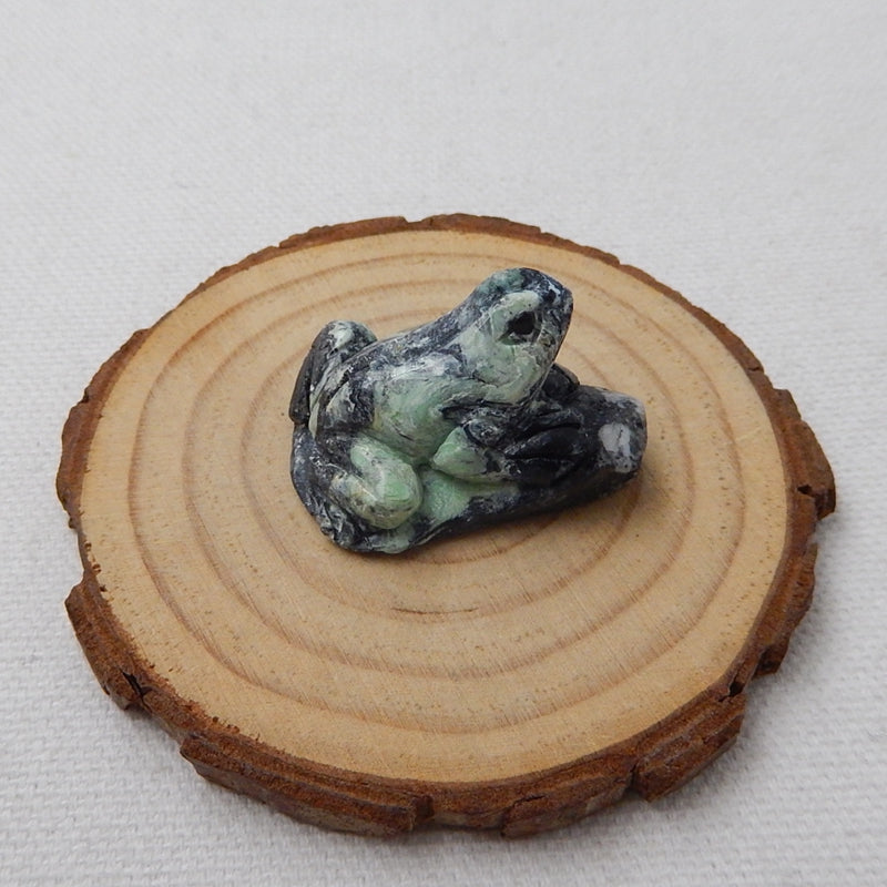 Natural Stone Green Tuquoise Carved Frog Amimal Cabochon, 32x25x19mm, 9.8g - MyGemGarden
