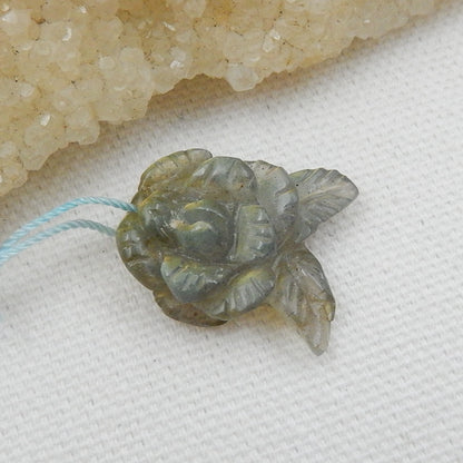 Carved Labradorite Gemstone Flower Pendant Beads, 22x16x8mm, 3.7g - MyGemGarden