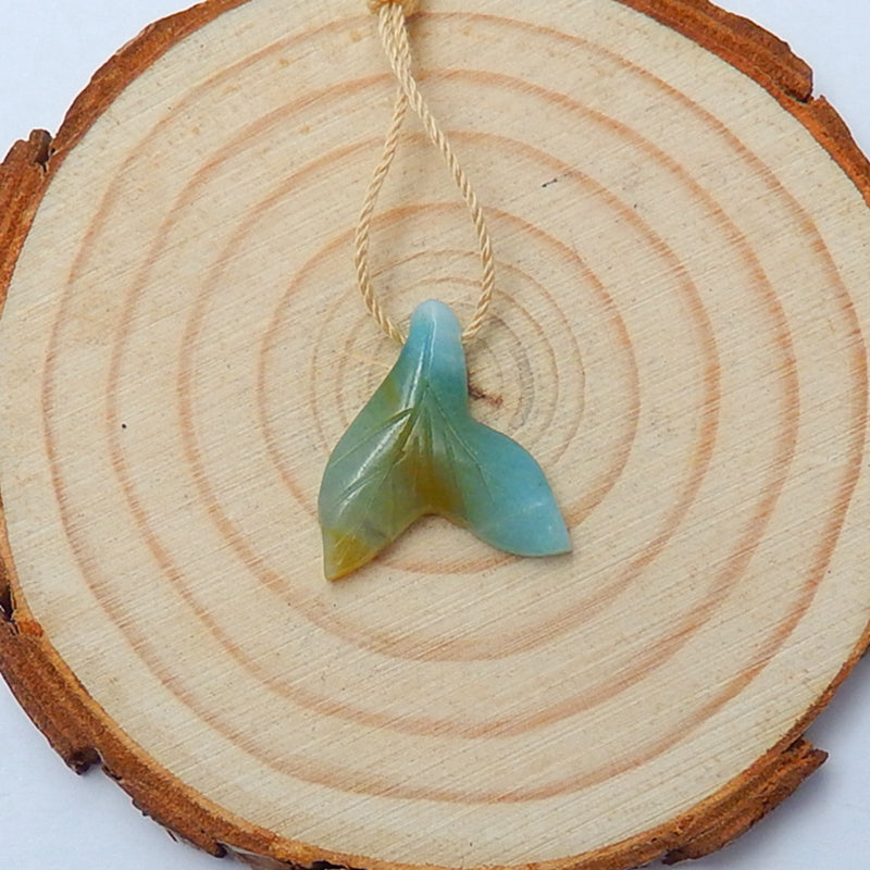 Amazonite Carved leaf Pendant Bead, 18x17x4mm, 1.3g - MyGemGarden