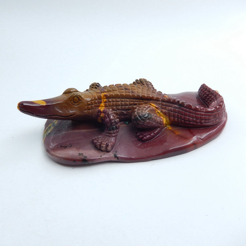 Carved lizard Crocodile Mookaite Jasper Gemstone Decoration, 90x52x18mm, 87.9g - MyGemGarden