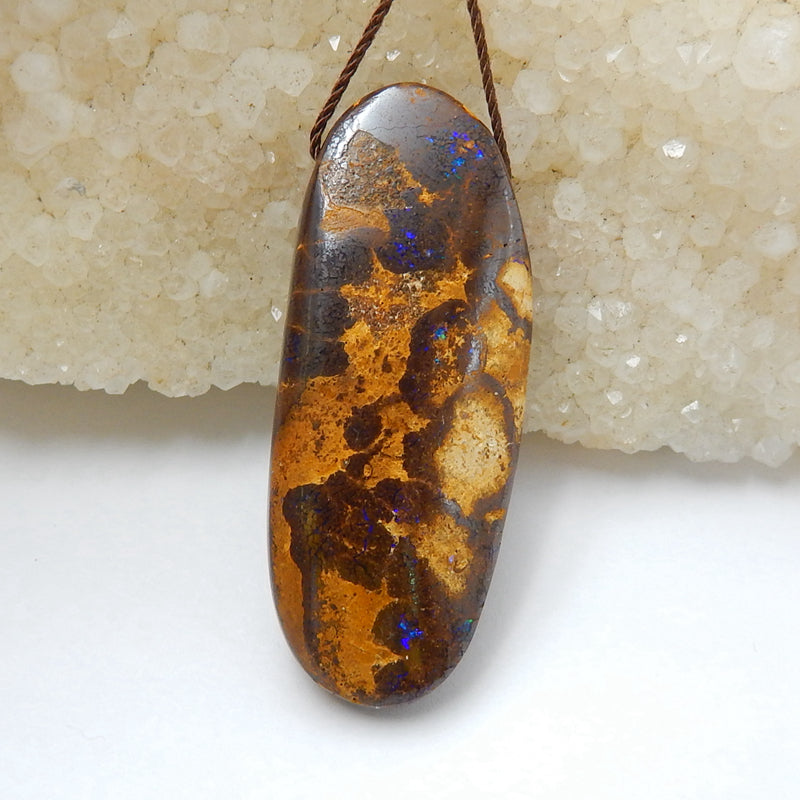 New, Natural Boulder opal Drilled Gemstone Pendant Bead, 44x18x10mm, 11.8g - MyGemGarden