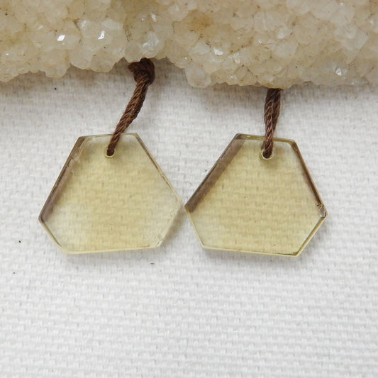 Natural Yellow Quartz Earrings Stone Pair, Stone For Earrings Making, 17x14x3mm, 3g - MyGemGarden