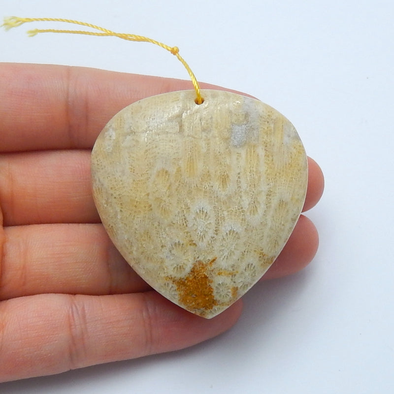 Natural Indonesian Fossil Coral Drilled Heart Pendant Bead, 44x42x19mm, 35.5g - MyGemGarden