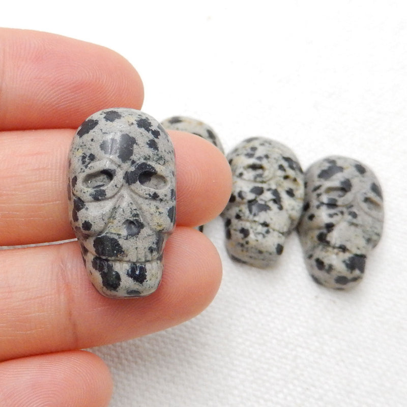 4 Pcs Dalmatian Jasper Carving Skull Gemstone Cabochon, 24x14x8mm, 18.2g - MyGemGarden