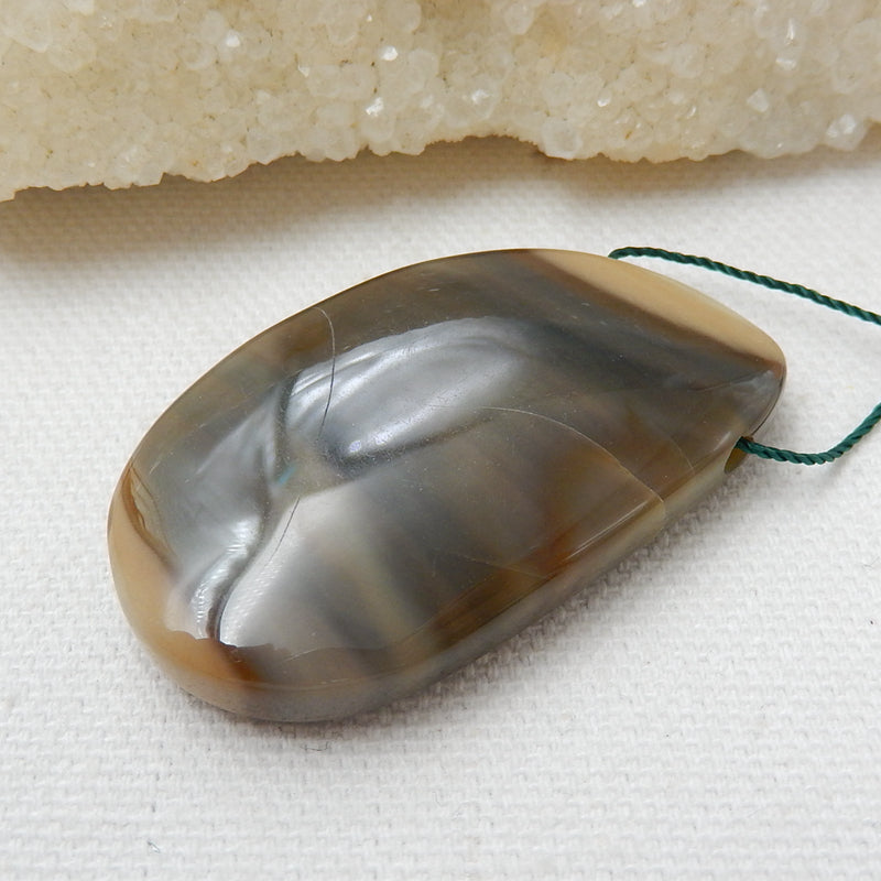 Natural Polish Flint Drilled Gemstone Pendant Bead, 45x27x9mm, 18.1g - MyGemGarden